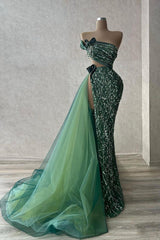 Green Mermaid Prom Dress Strapless Formal Dress With Beadings