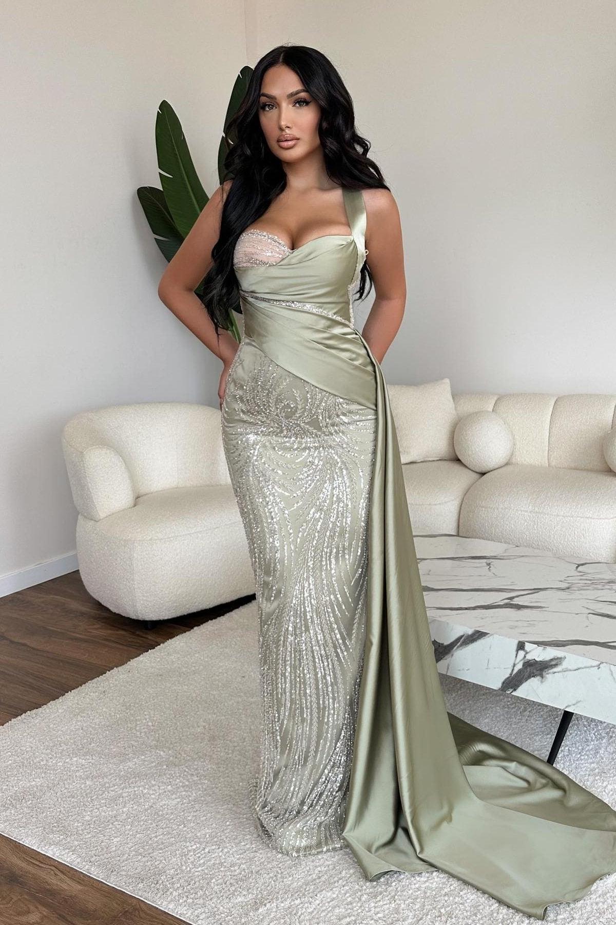 Green Mermaid Prom Dress Sweetheart Formal Dress With Sequins