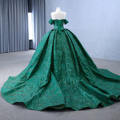 Green Off the Shoulder Evening Dress Ball Gown Prom Dress