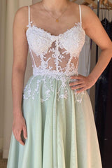 Green Prom Dress A Line Chiffon Lace Long Evening Dress