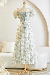 Green Prom Dress A Line Lace Tea Length Light Formal Dress Evening Dress