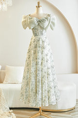 Green Prom Dress A Line Lace Tea Length Light Formal Dress Evening Dress