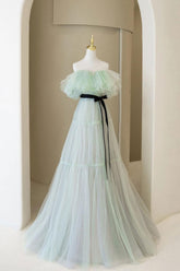 Green Prom Dress A Line Tulle Long Formal Dress Evening Dress