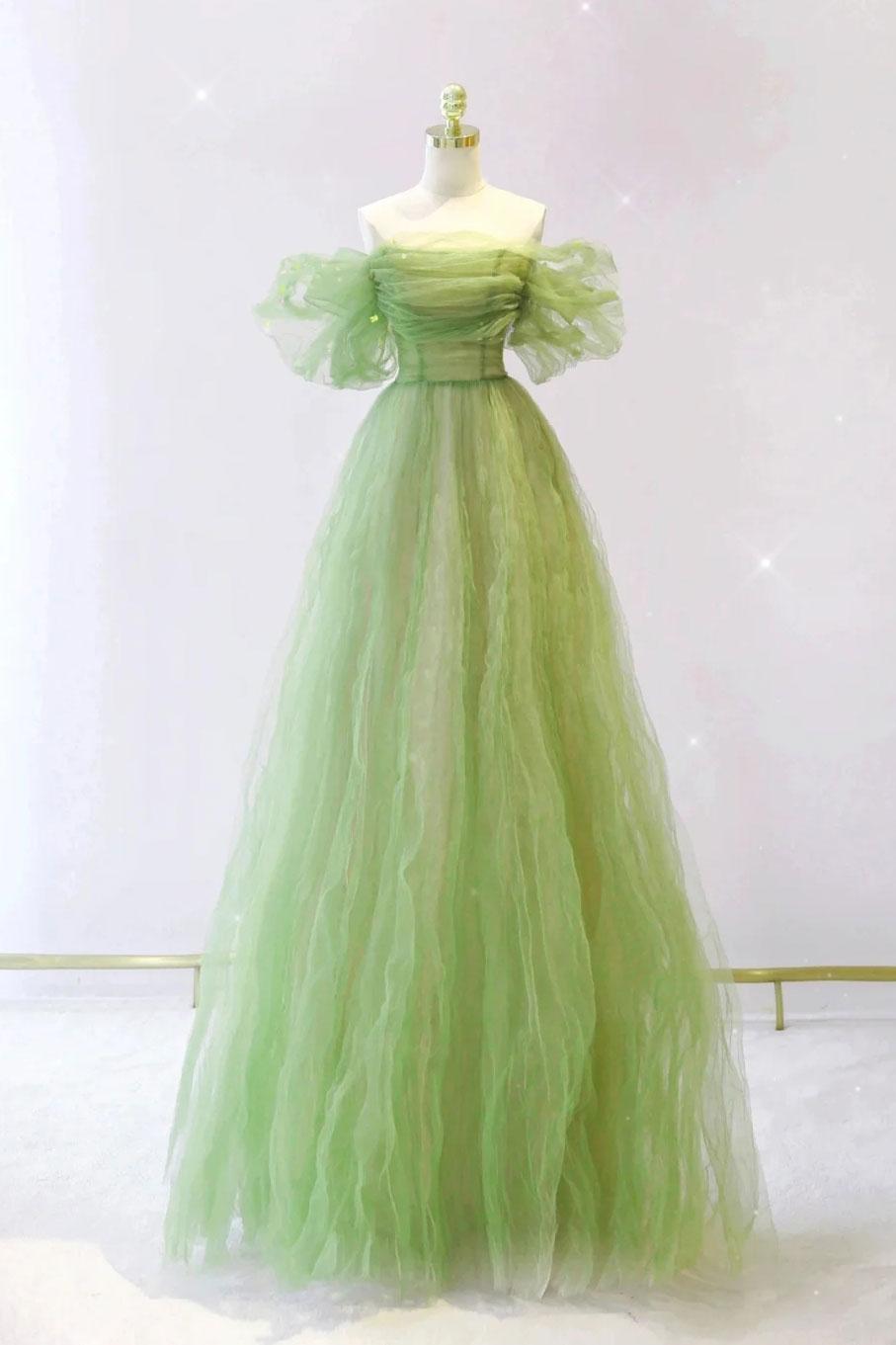 Green Prom Dress A Line Tulle Long Formal Gown Evening Dress