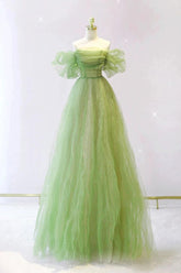 Green Prom Dress A Line Tulle Long Formal Gown Evening Dress