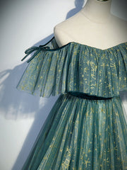Green Prom Dress A Line Tulle Star Long Formal Party Dress Evening Dress