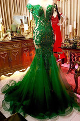 Green Prom Dress Lace Tulle Long Formal Gown Evening Dress