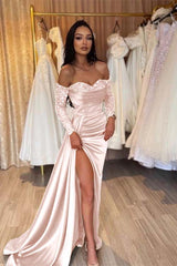 Green Prom Dress Long Sleeve Off the Shoulder Mermaid Formal Dress With Sequins