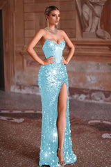 Green Prom Dress Mermaid Sweetheart Sleeveless Formal Dress With Sequins