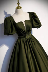 Green Prom Dress Satin A Line Long Formal Party Dress Evening Dress