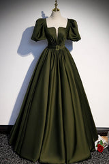 Green Prom Dress Satin A Line Long Formal Party Dress Evening Dress