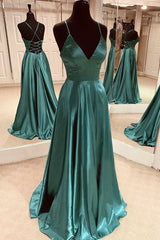 Green Prom Dress Satin Long Formal Dress Evening Dress