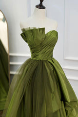 Green Prom Dress Satin Long Tulle Formal Evening Dress