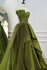Green Prom Dress Satin Long Tulle Formal Evening Dress