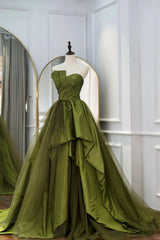Green Prom Dress Satin Long Tulle Formal Evening Dress