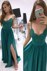 Green Prom Dress Sweetheart Lace Chiffon Long Evening Dress