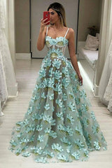 Green Prom Dress Sweetheart Neck Lace Long Evening Dress