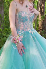 Green Prom Dress Sweetheart Neck Tulle Lace Long Formal Dress Evening Dress