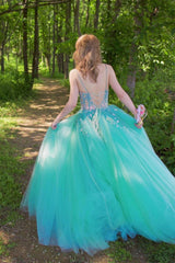 Green Prom Dress Sweetheart Neck Tulle Lace Long Formal Dress Evening Dress