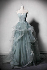 Green Prom Dress Tulle Lace Long Evening Dress