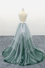 Green Prom Dress Tulle Lace Long Formal Evening Dress