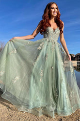 Green Prom Dress Tulle Lace Long Formal Evening Dress