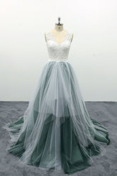 Green Prom Dress Tulle Lace Long Formal Evening Dress
