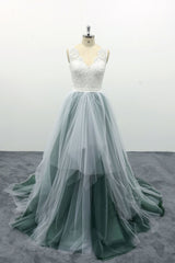 Green Prom Dress Tulle Lace Long Formal Evening Dress