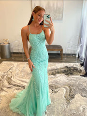 Green Prom Dress Tulle Lace Mermaid Long Formal Gown Evening Dress