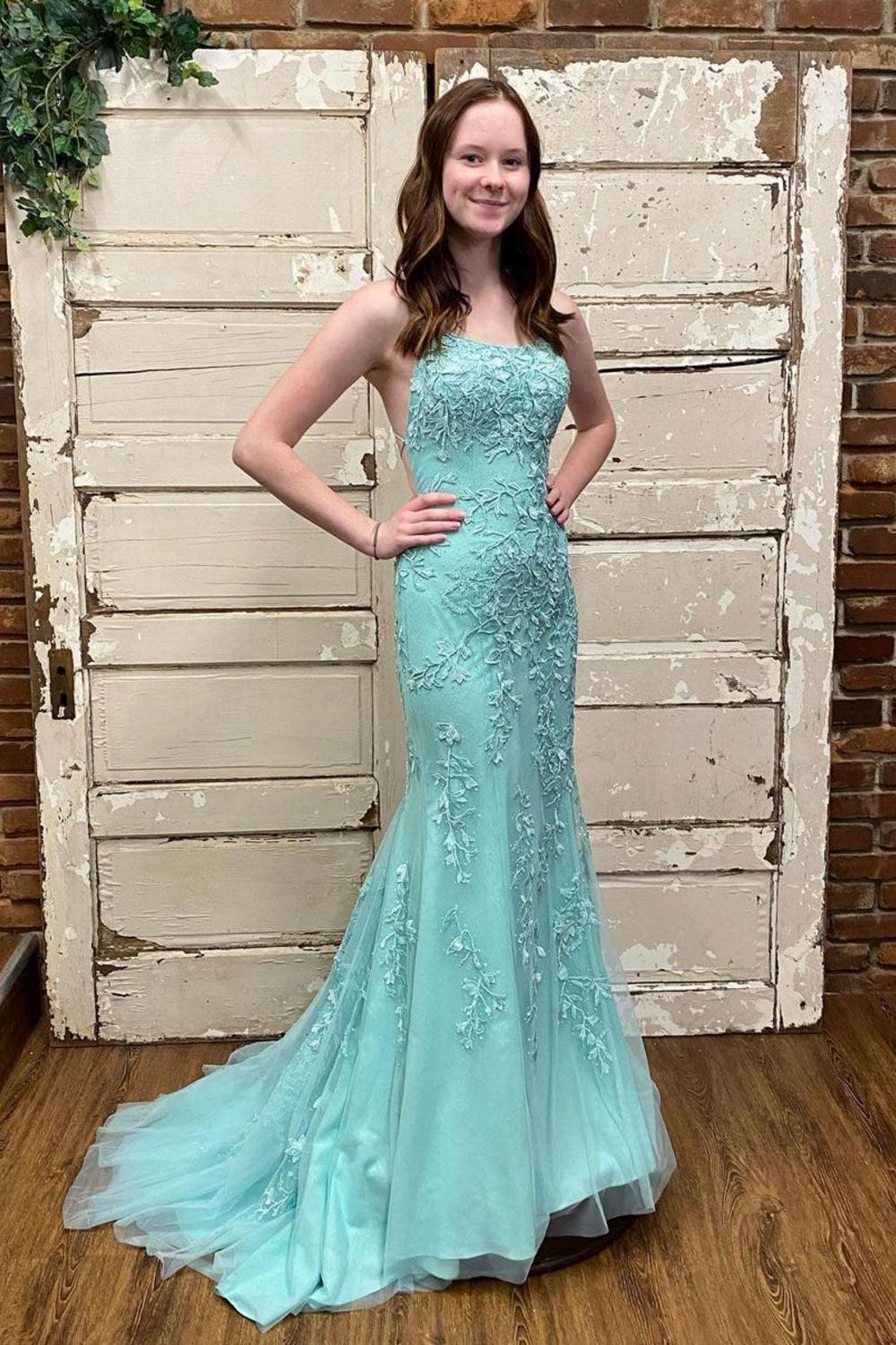 Green Prom Dress Tulle Lace Mermaid Long Formal Gown Evening Dress