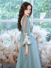 Green Prom Dress Tulle Lace Tea Length Formal Evening Dress