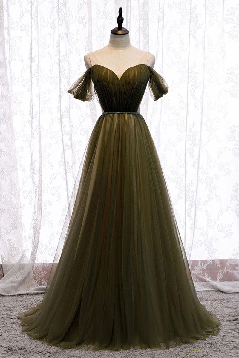 Green Prom Dress Tulle Long Evening Dress