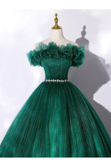 Green Prom Dress Tulle Off the Shoulder Long Sweet 16 Dress Evening Dress
