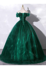 Green Prom Dress Tulle Off the Shoulder Long Sweet 16 Dress Evening Dress