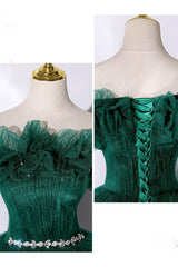 Green Prom Dress Tulle Off the Shoulder Long Sweet 16 Dress Evening Dress