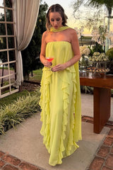 Green Sheath/Column Prom Dress Sleeveless Ruffled Strapless Formal Dress