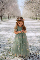 Green Short Sleeves Flower Girl Dress With Appliques