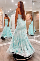Green Strapless Prom Dress Mermaid Corset Evening Dress with Appliques