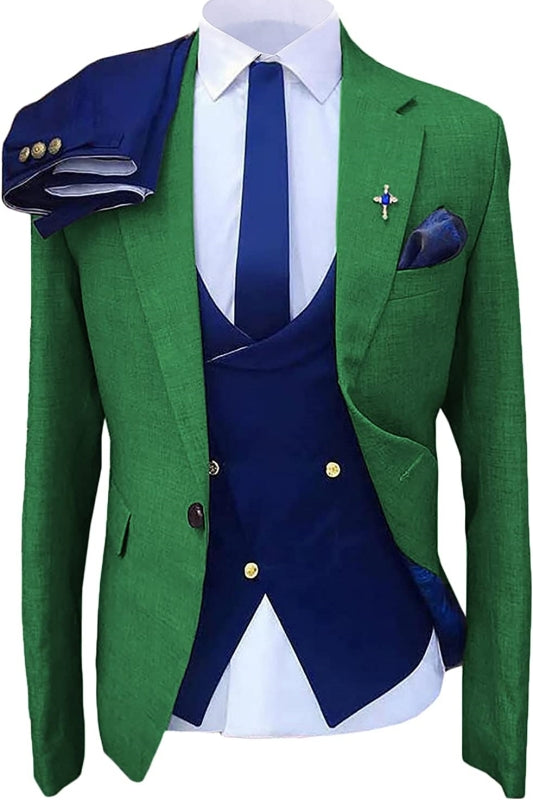 Green Three Piece Notched Lapel Prom Suit