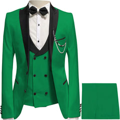 Green Three Piece Peaked Lapel Prom Suit