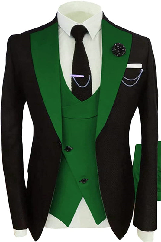 Green Three Piece Shawl Lapel Prom Suit
