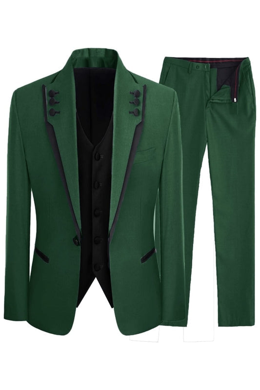Green Three Piece Shawl Lapel Prom Suit