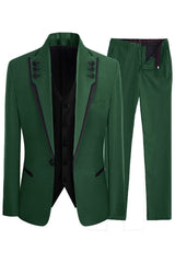 Green Three Piece Shawl Lapel Prom Suit