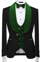 Green Three Piece Shawl Lapel Velvet Wedding Suit