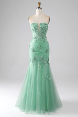 Green Trumpet Sweetheart Long Prom Dress with Appliques