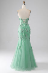 Green Trumpet Sweetheart Long Prom Dress with Appliques