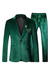 Green Two Piece Velvet Peaked Lapel Prom Suit