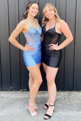 Grey Blue Ruched Tight Homecoming Dresses Short Corset Cocktail Dresses With Beading