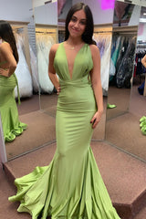 Grey Green Evening Dress Halter Neck Mermaid Long Prom Dress