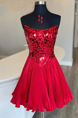 Hadassah Homecoming Dress Pretty Red Cut Glass Mirror Strapless A Line Gathered Short Party Cocktail Dress
